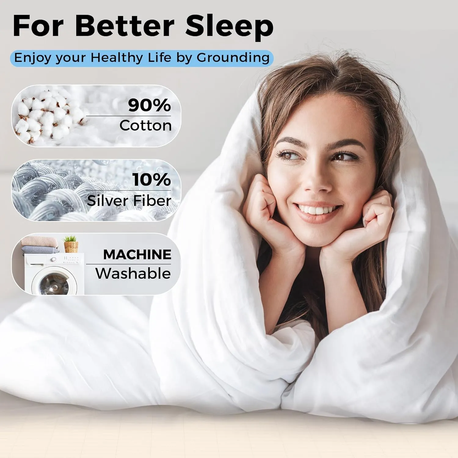 Grounding Sheets Queen Conductive Grounding Flat Sheets 10% Sliver Fiber and 90% Organic Cotton with 15ft Grounding Cord for Better Sleep 60x80in Beige
