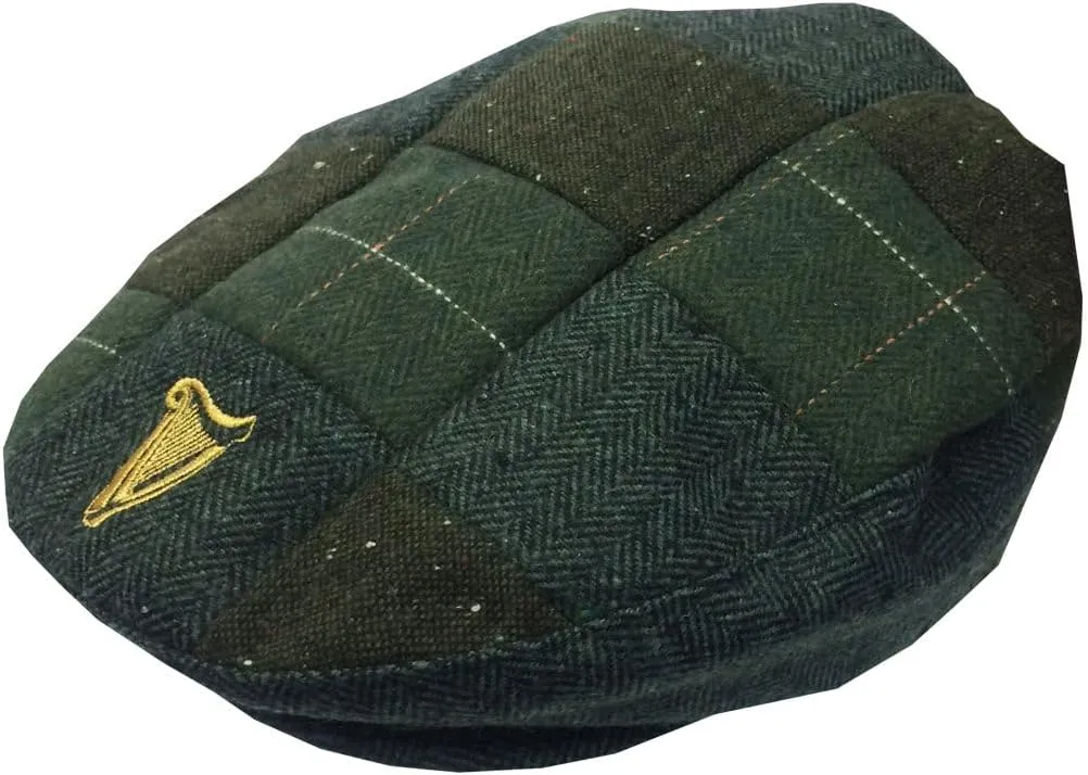 Guinness Traditional Style Tweed Patch Flat Cap With Harp Design