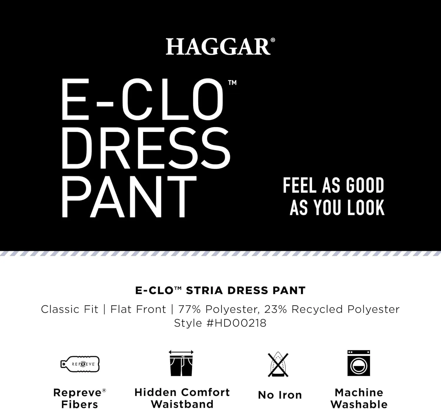 Haggar Men's E Clo Repreve Stria Classic Fit Flat Front Dress Pant