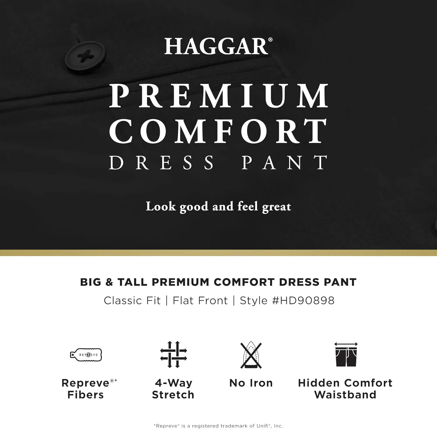 Haggar Men's Premium Comfort Classic Fit Flat Front Hidden Comfort Waistband Pant (Regular and Big & Tall Sizes)