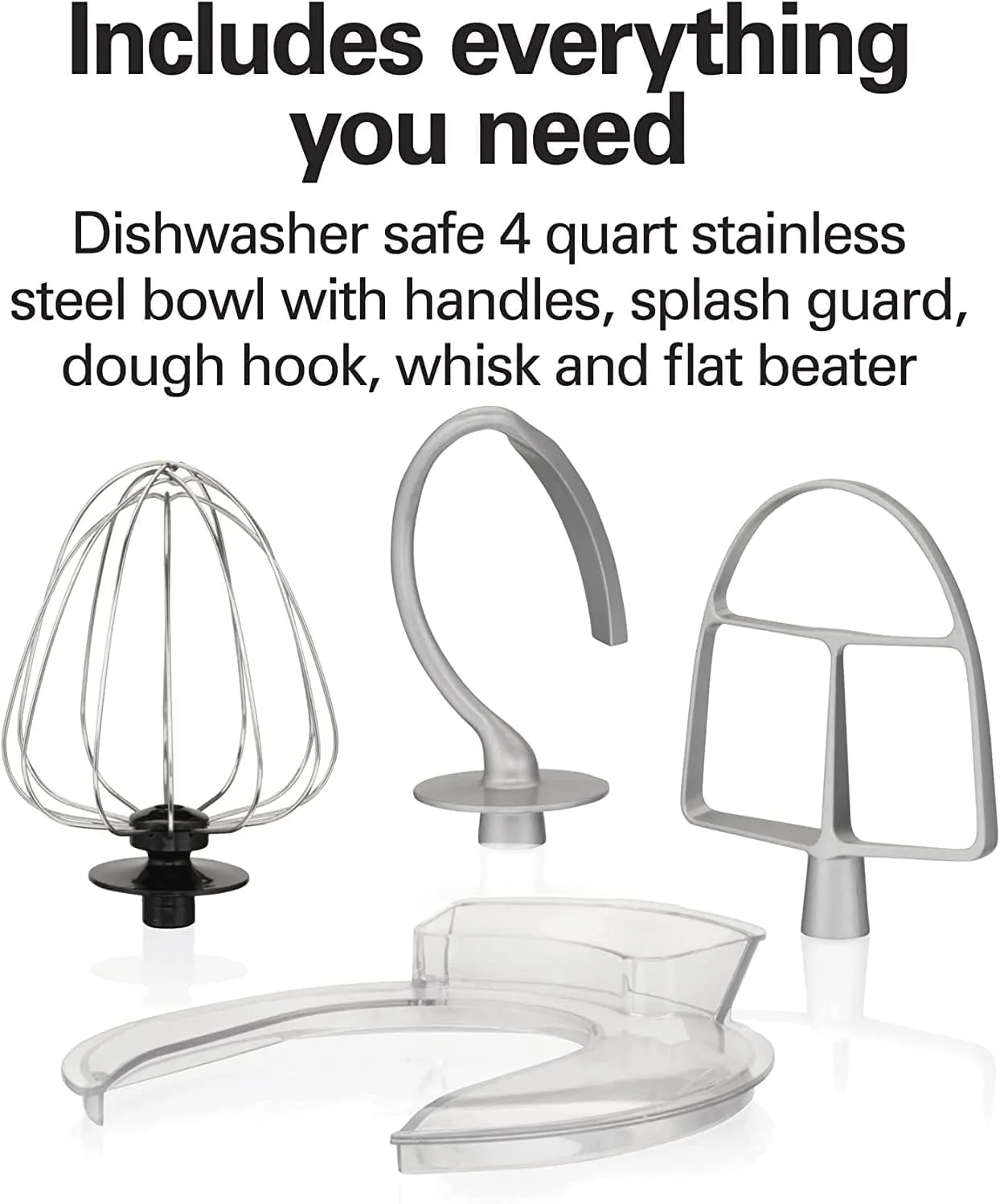 Hamilton Beach Electric Stand Mixer, 4 Quarts, Dough Hook, Flat Beater Attachments, Splash Guard 7 Speeds with Whisk, Red