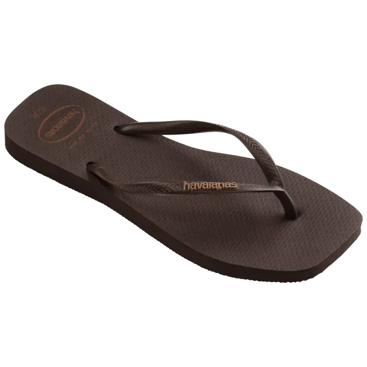 Havaianas Slim Square Logo Pop Up Female Thongs - Dark Brown