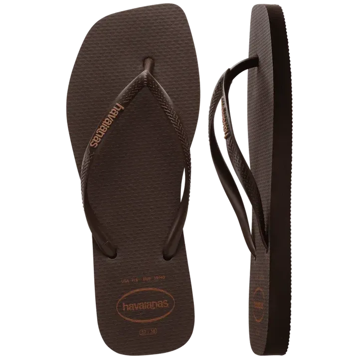 Havaianas Slim Square Logo Pop Up Female Thongs - Dark Brown