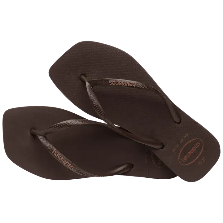 Havaianas Slim Square Logo Pop Up Female Thongs - Dark Brown