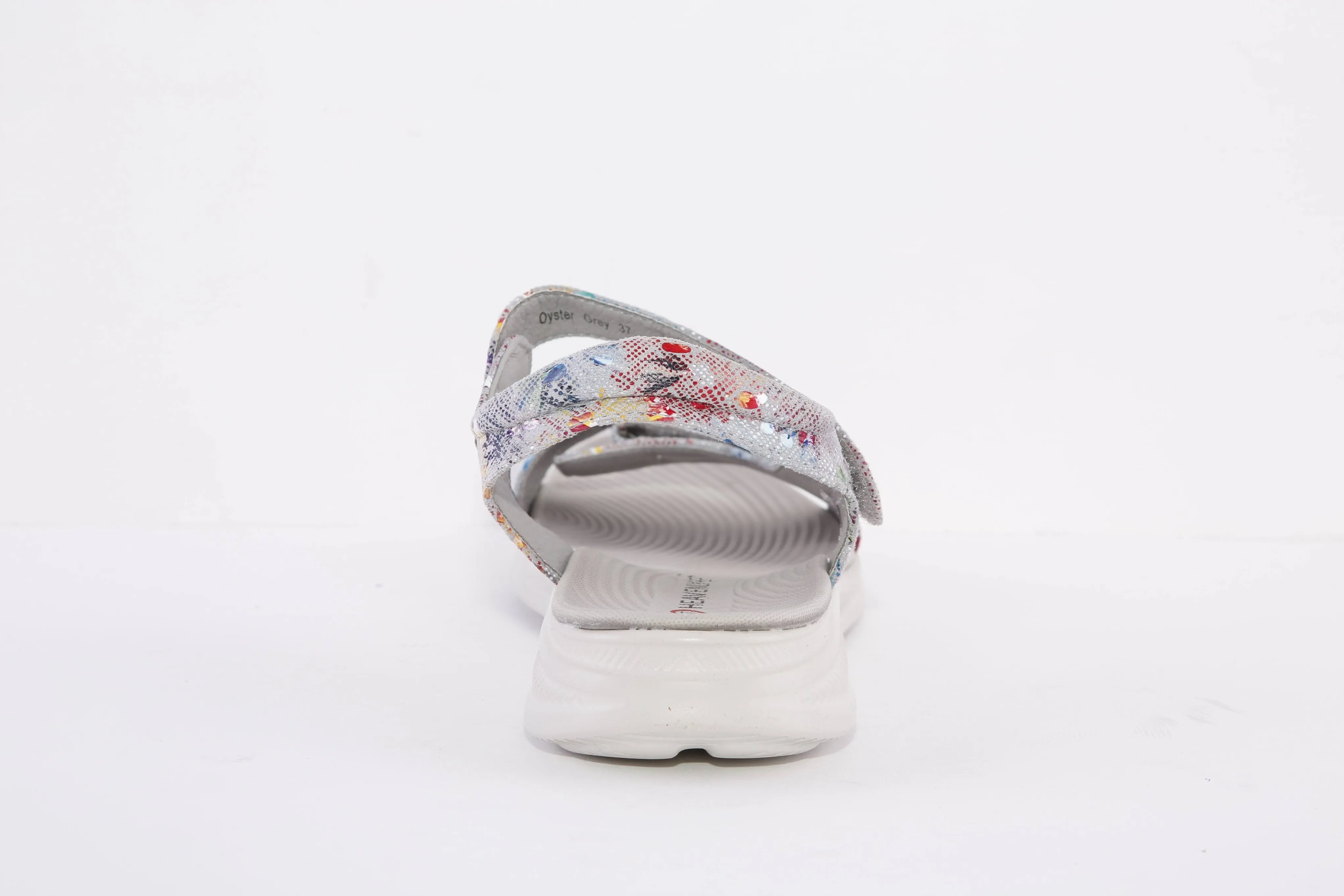 HEAVENLY FEET - OYSTER FLAT VELCRO STRAP COMFORT SANDAL - GREY MULTI