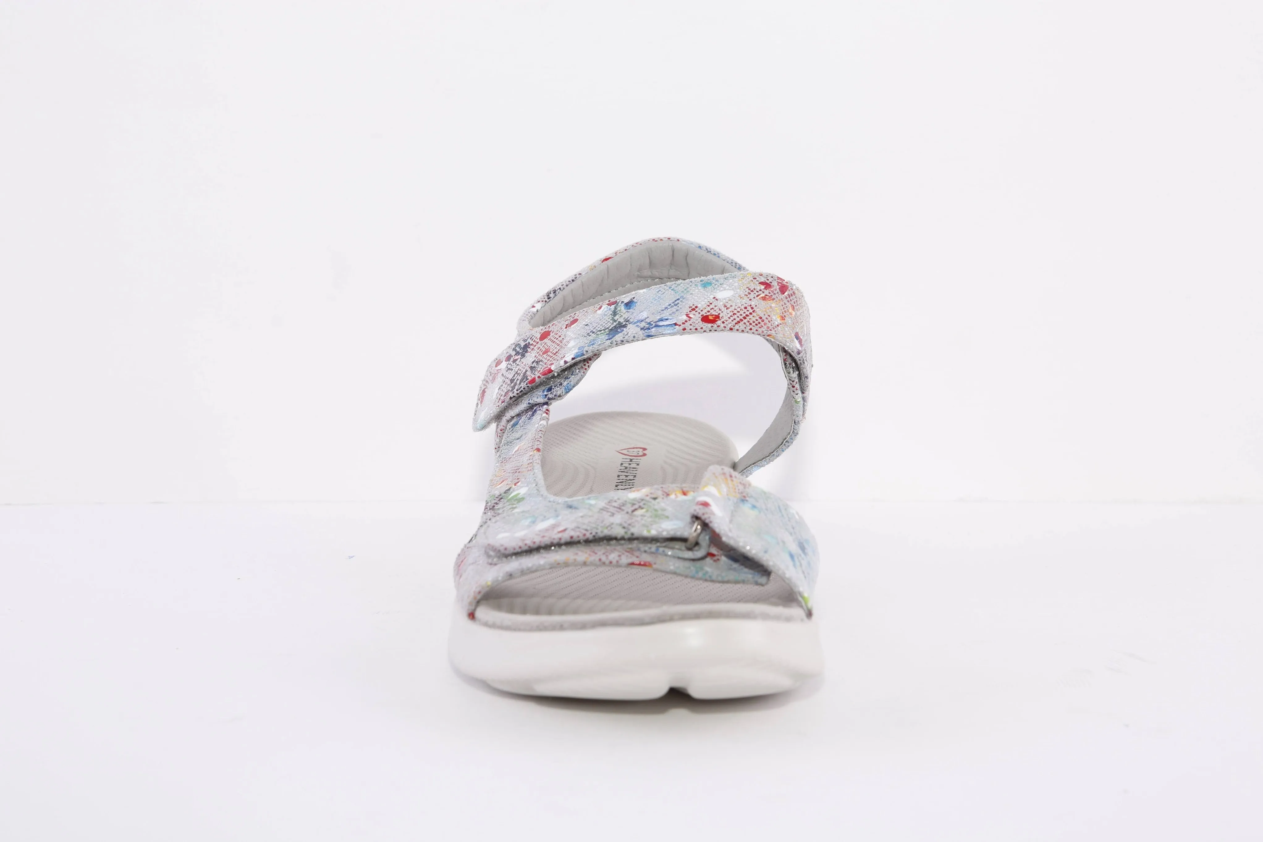 HEAVENLY FEET - OYSTER FLAT VELCRO STRAP COMFORT SANDAL - GREY MULTI