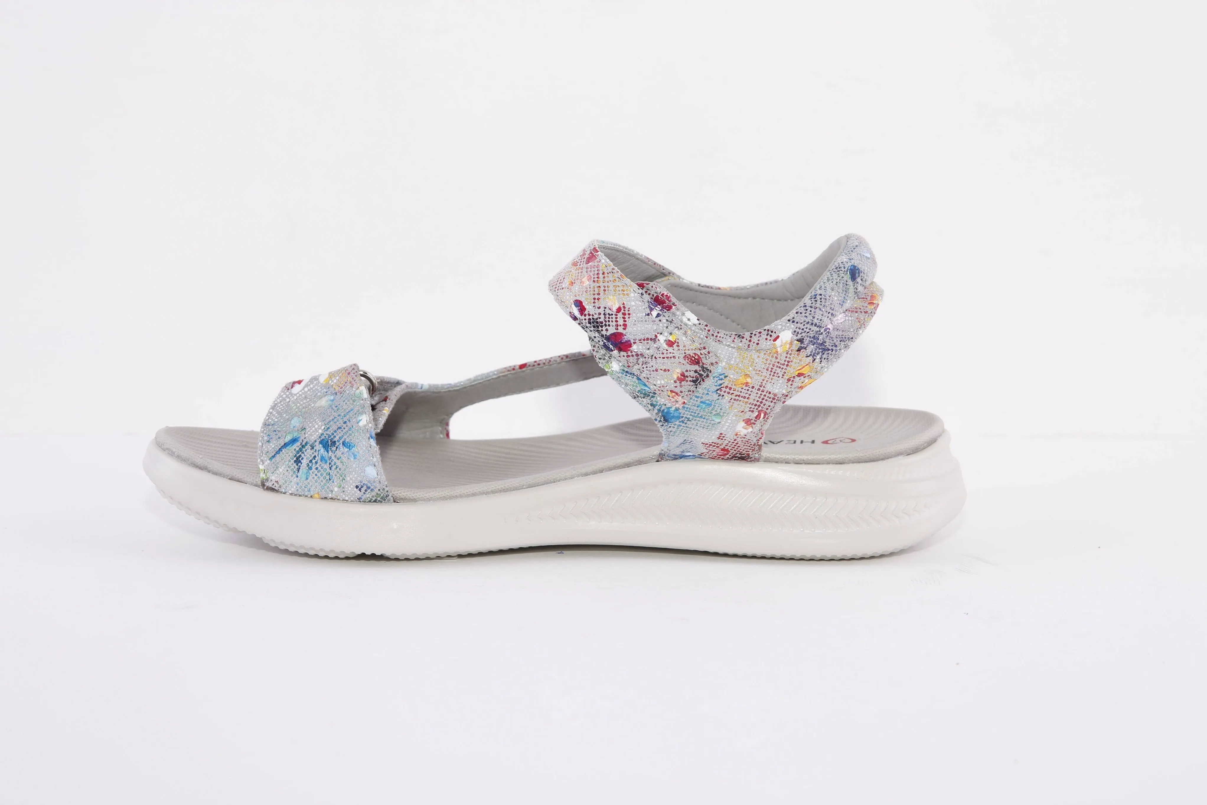 HEAVENLY FEET - OYSTER FLAT VELCRO STRAP COMFORT SANDAL - GREY MULTI