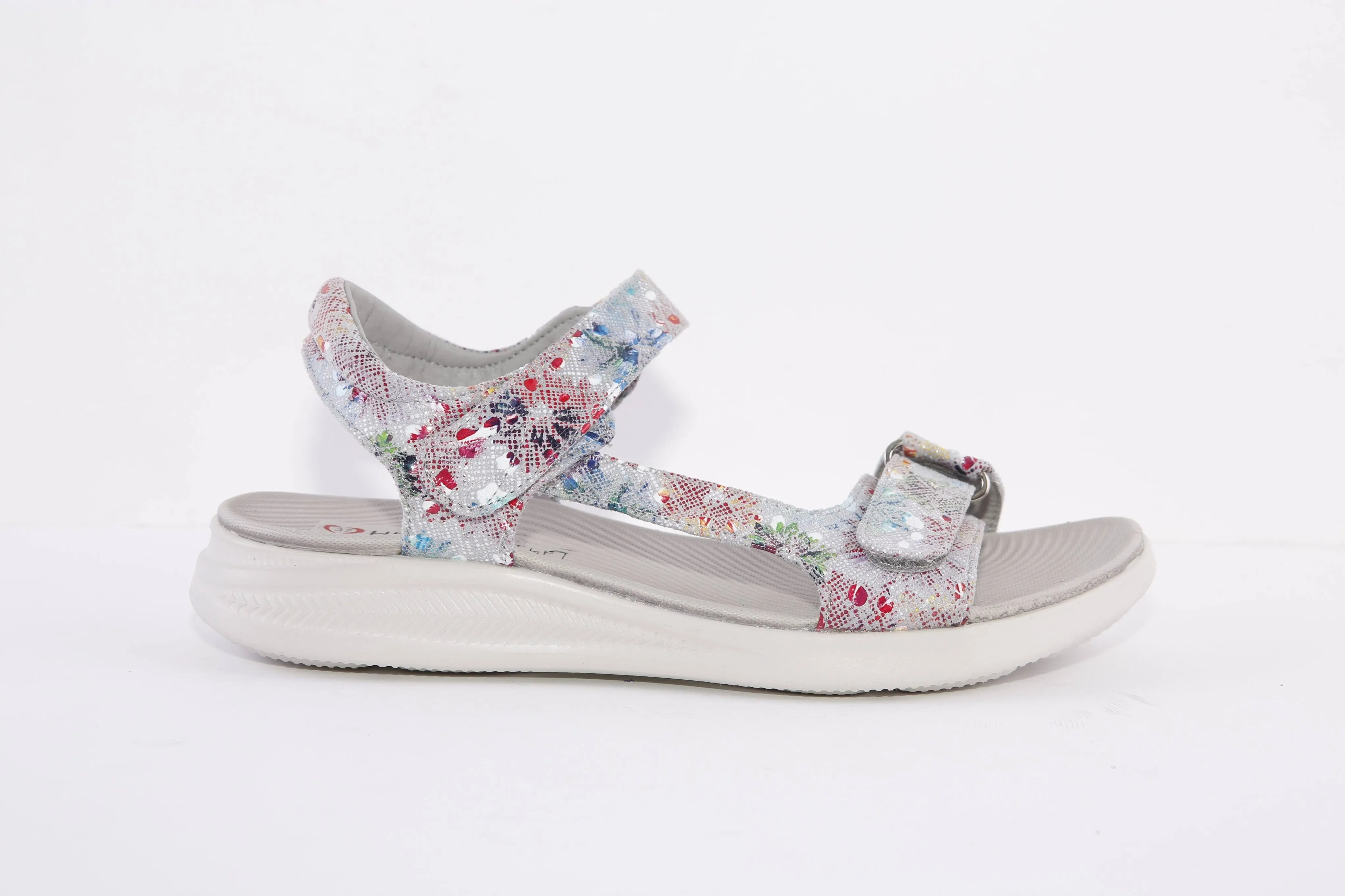 HEAVENLY FEET - OYSTER FLAT VELCRO STRAP COMFORT SANDAL - GREY MULTI