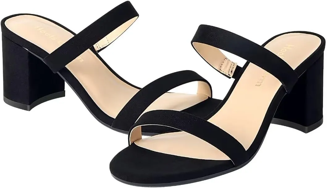 Heels Charm Women's Chunky Block Low Heeled Sandals 2.75 Inches Open Toe Two Strap Slip on Block High Heel Sandal Dress Sandals Daily Work Party Shoes
