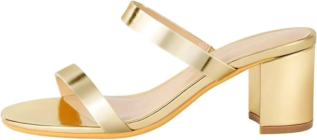 Heels Charm Women's Chunky Block Low Heeled Sandals 2.75 Inches Open Toe Two Strap Slip on Block High Heel Sandal Dress Sandals Daily Work Party Shoes