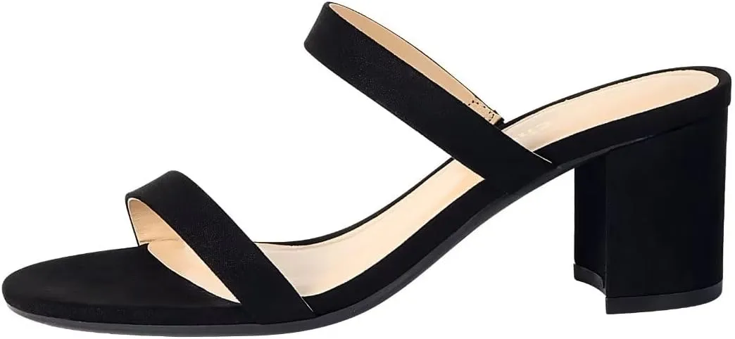 Heels Charm Women's Chunky Block Low Heeled Sandals 2.75 Inches Open Toe Two Strap Slip on Block High Heel Sandal Dress Sandals Daily Work Party Shoes