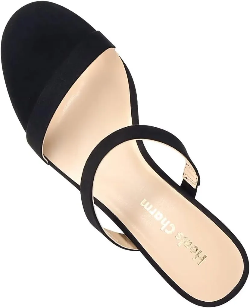 Heels Charm Women's Chunky Block Low Heeled Sandals 2.75 Inches Open Toe Two Strap Slip on Block High Heel Sandal Dress Sandals Daily Work Party Shoes