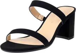 Heels Charm Women's Chunky Block Low Heeled Sandals 2.75 Inches Open Toe Two Strap Slip on Block High Heel Sandal Dress Sandals Daily Work Party Shoes
