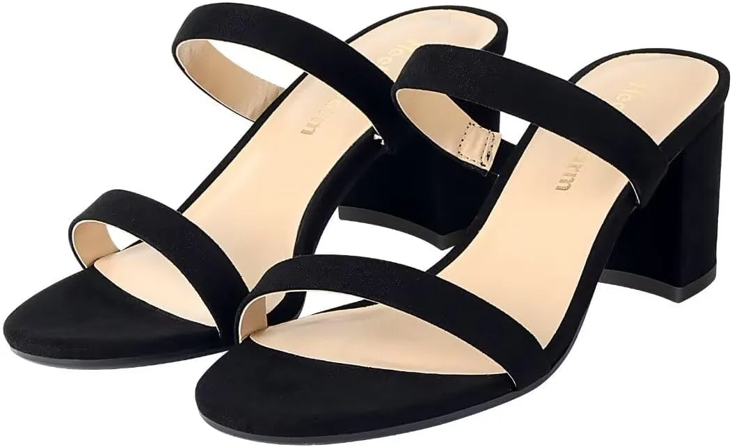 Heels Charm Women's Chunky Block Low Heeled Sandals 2.75 Inches Open Toe Two Strap Slip on Block High Heel Sandal Dress Sandals Daily Work Party Shoes