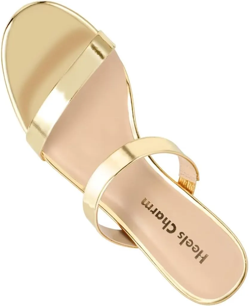 Heels Charm Women's Chunky Block Low Heeled Sandals 2.75 Inches Open Toe Two Strap Slip on Block High Heel Sandal Dress Sandals Daily Work Party Shoes