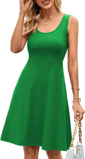 Herou Summer Beach Floral Dresses for Women A line Sleeveless Wide Strap High Waist Midi Tank Dress