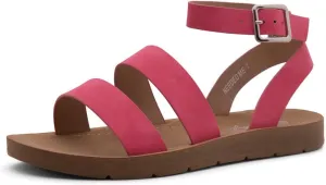 Herstyle Needed Me Women's Flat Sandals, Open Toe Two Bands with Ankle Strap and Buckle, Lightweight Sandals with Cushioned Footbed for Summer Walking and Daily Wear