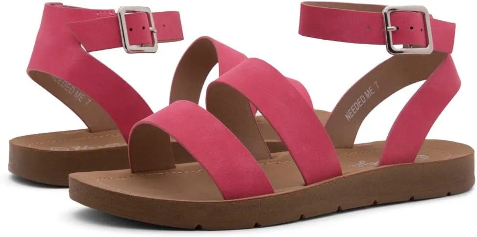 Herstyle Needed Me Women's Flat Sandals, Open Toe Two Bands with Ankle Strap and Buckle, Lightweight Sandals with Cushioned Footbed for Summer Walking and Daily Wear