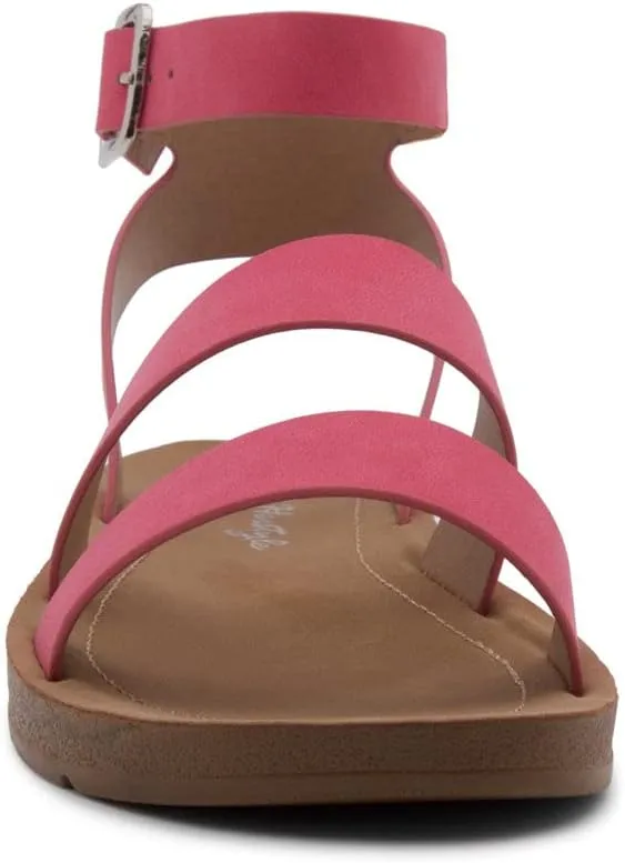 Herstyle Needed Me Women's Flat Sandals, Open Toe Two Bands with Ankle Strap and Buckle, Lightweight Sandals with Cushioned Footbed for Summer Walking and Daily Wear