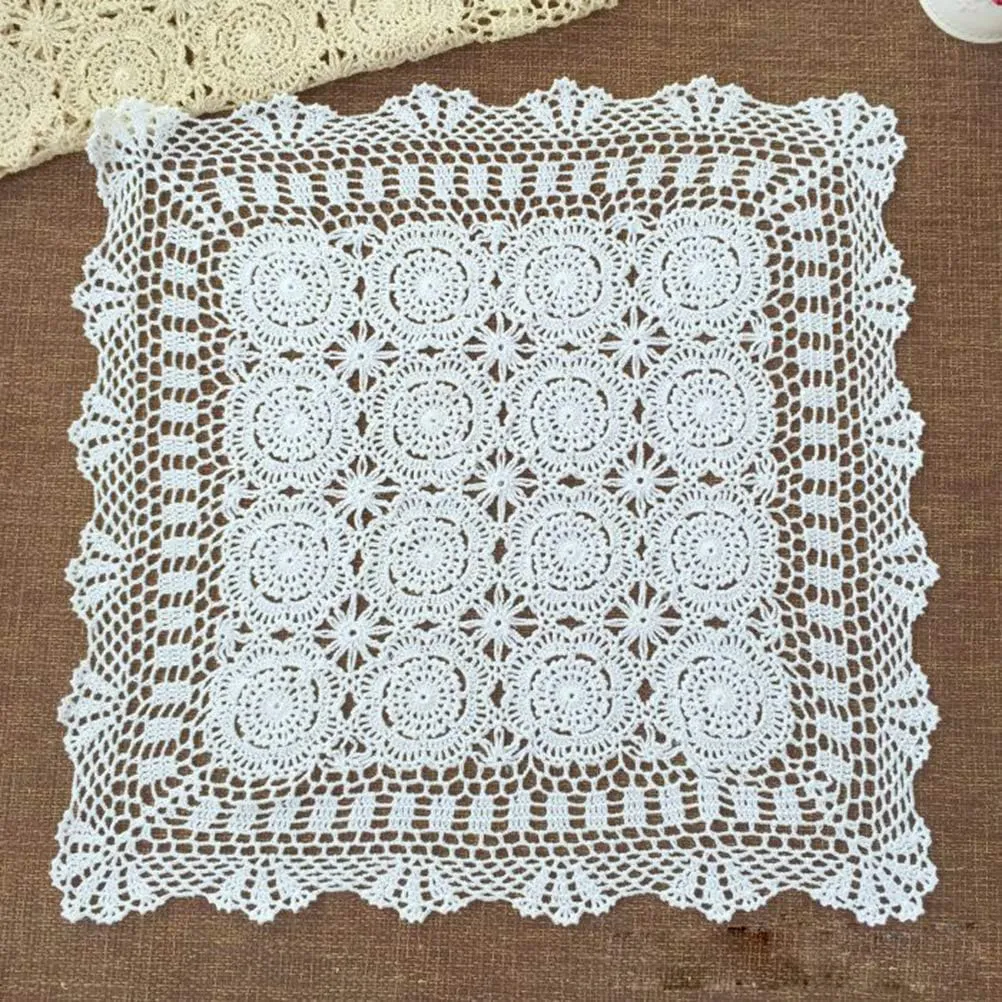 Hetao 100% Cotton Handmade Crochet Square Tablecloth Doilies Lace Table Covers ,White, 27 Inch