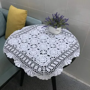 Hetao 100% Cotton Handmade Crochet Square Tablecloth Doilies Lace Table Covers ,White, 27 Inch