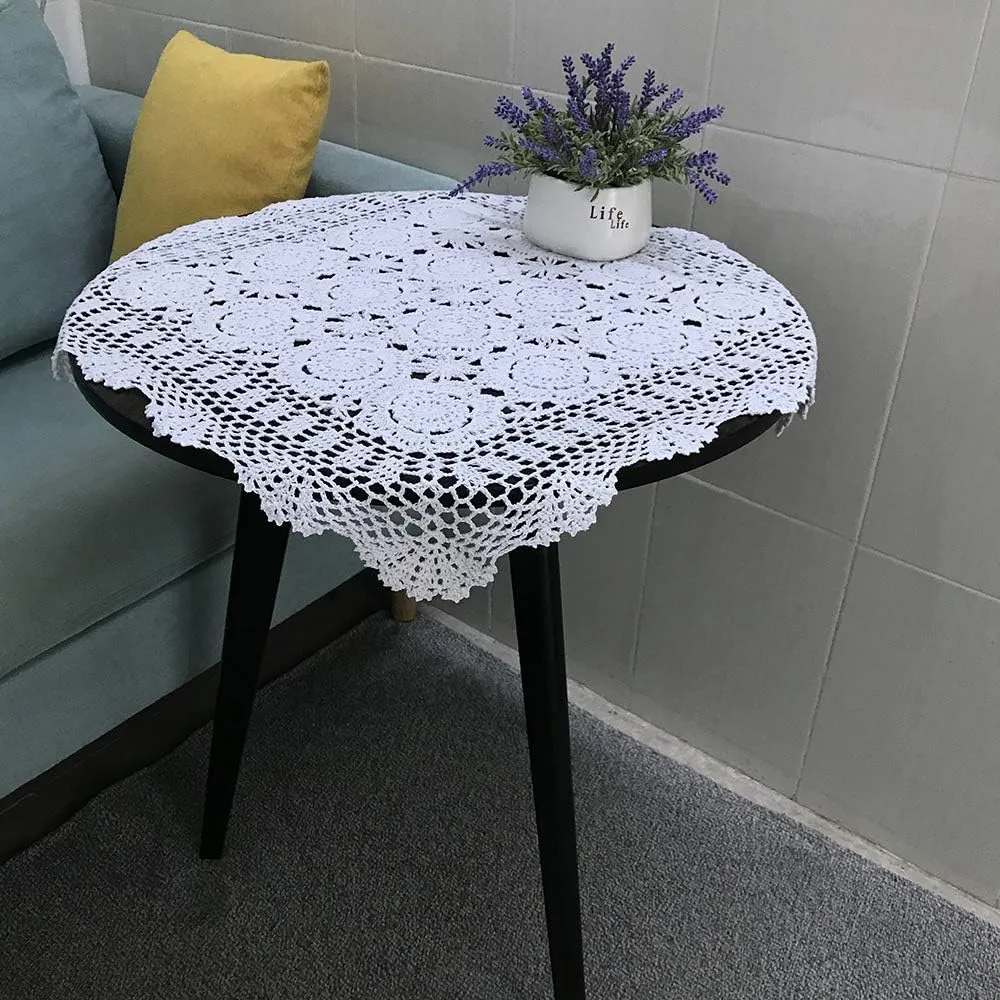 Hetao 100% Cotton Handmade Crochet Square Tablecloth Doilies Lace Table Covers ,White, 27 Inch