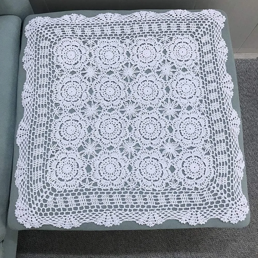 Hetao 100% Cotton Handmade Crochet Square Tablecloth Doilies Lace Table Covers ,White, 27 Inch