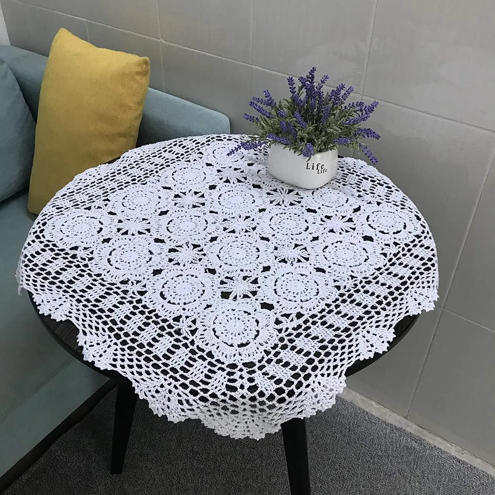 Hetao 100% Cotton Handmade Crochet Square Tablecloth Doilies Lace Table Covers ,White, 27 Inch