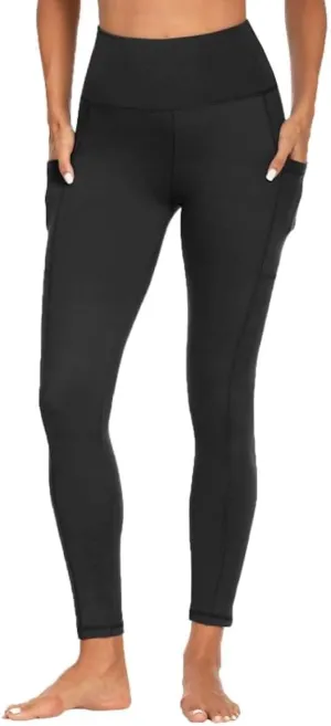High Waisted Leggings with Pockets, 4-Way Stretch, Black