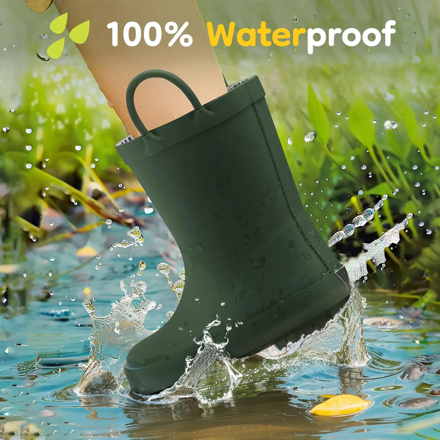 HISEA Rubber Rain Boots for Toddlers and Kids Boys Girls Lightwight Waterproof with Easy-on Handle