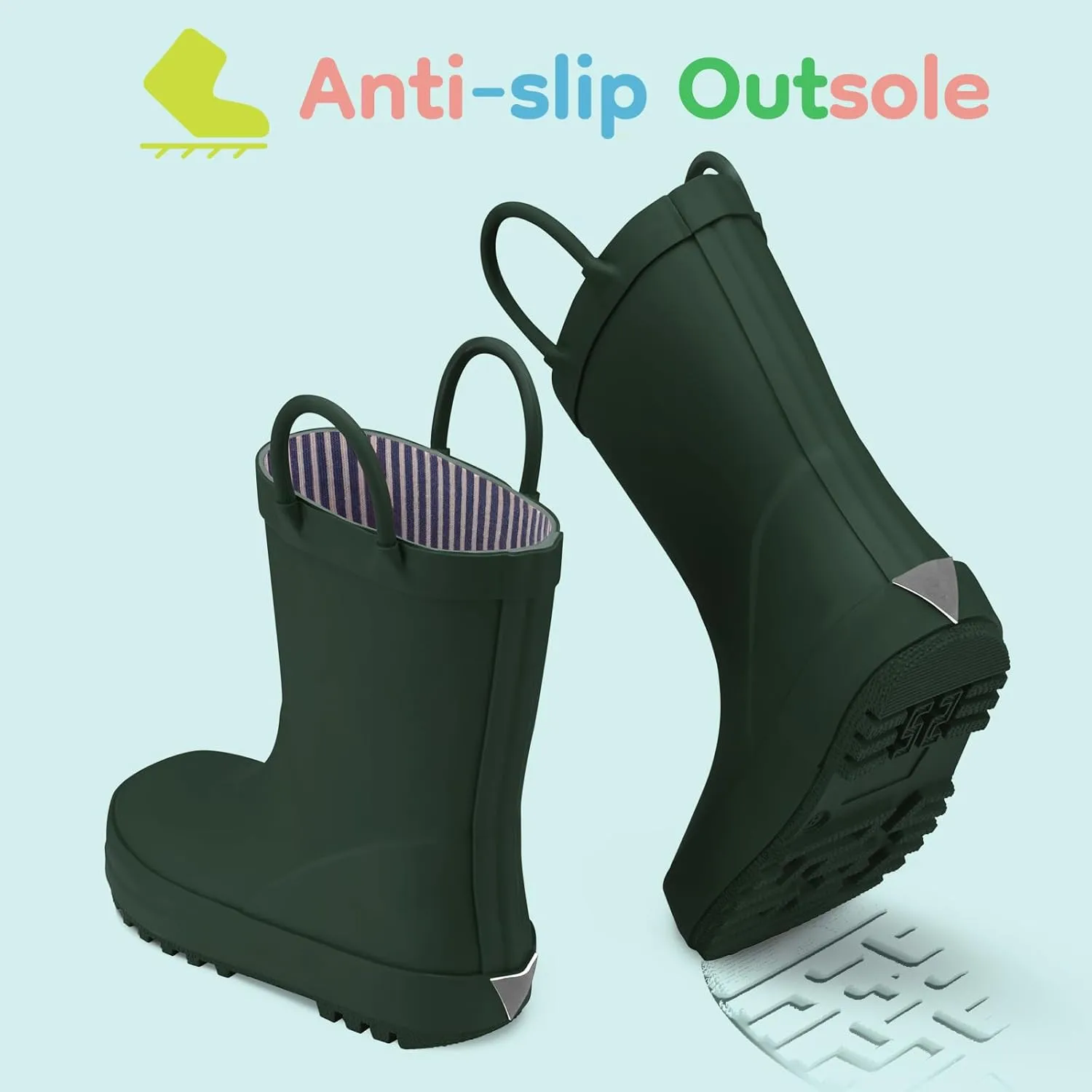 HISEA Rubber Rain Boots for Toddlers and Kids Boys Girls Lightwight Waterproof with Easy-on Handle