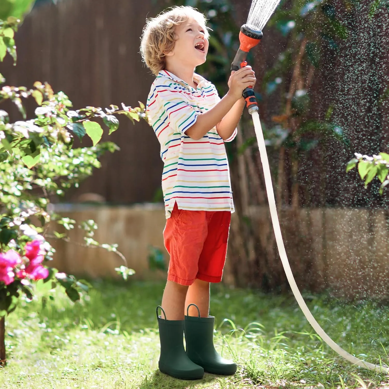 HISEA Rubber Rain Boots for Toddlers and Kids Boys Girls Lightwight Waterproof with Easy-on Handle