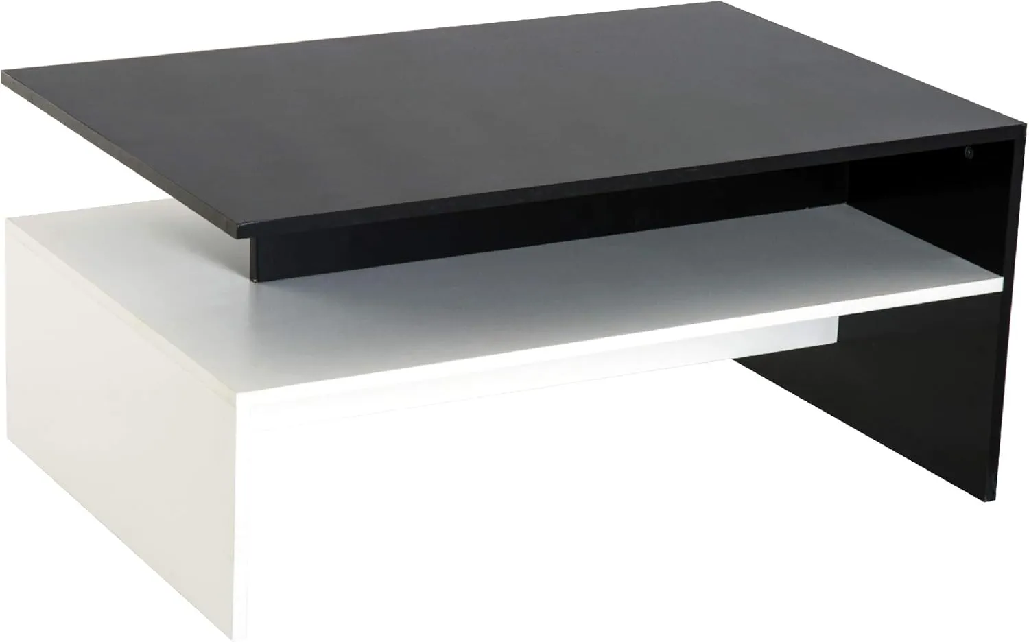 HOMCOM Modern Coffee Table, 2-Tier Rectangular Center Table with Storage Shelves for Living Room, Black/White