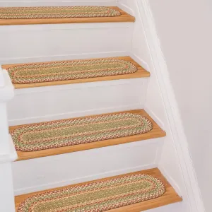 Homespice Azalea Jute Braided Staircase Step Treads, Country Primitive Decor, Set of 13, Multicolor 8x28 Oval Rug for Stairs - Easy to Clean, Tightly Stitched and Durable