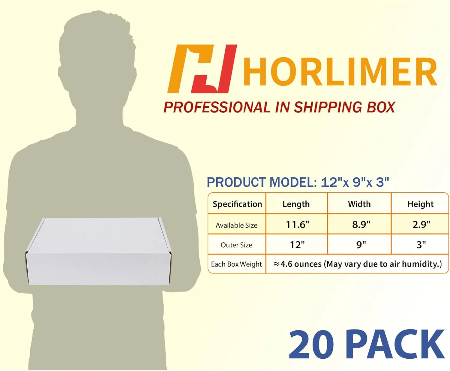 HORLIMER 12x9x3 inches Shipping Boxes Set of 20, White Corrugated Cardboard Box Literature Mailer