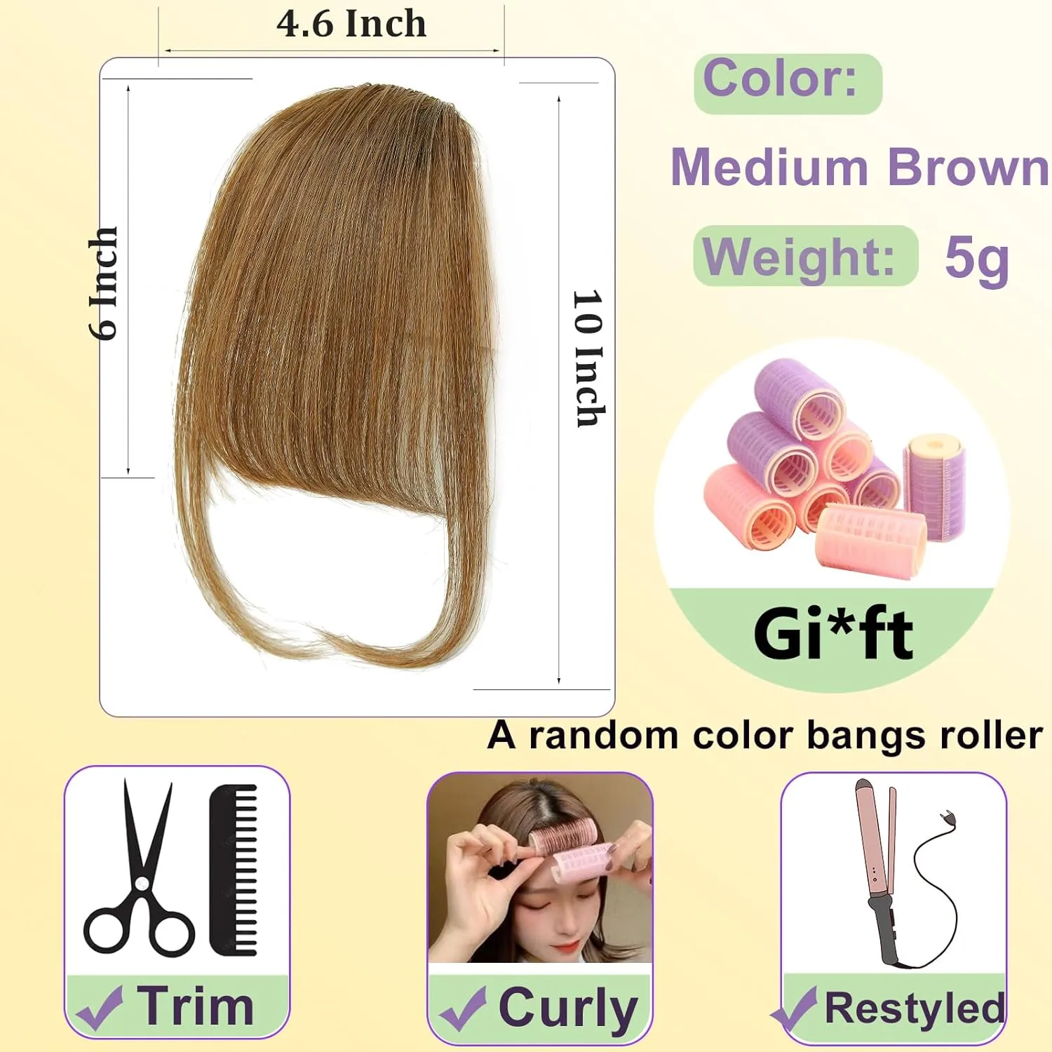 Human Hair Clip in Bangs,Women Air Thinning Curtain Flat Medium Brown Bangs, Natural Curved Wispy Bangs,Real Human Hair Extensions Faux Bangs for Daily Wear(Wispy Bangs,Medium Brown)