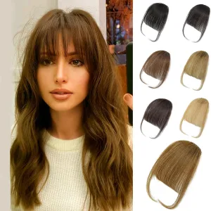 Human Hair Clip in Bangs,Women Air Thinning Curtain Flat Medium Brown Bangs, Natural Curved Wispy Bangs,Real Human Hair Extensions Faux Bangs for Daily Wear(Wispy Bangs,Medium Brown)
