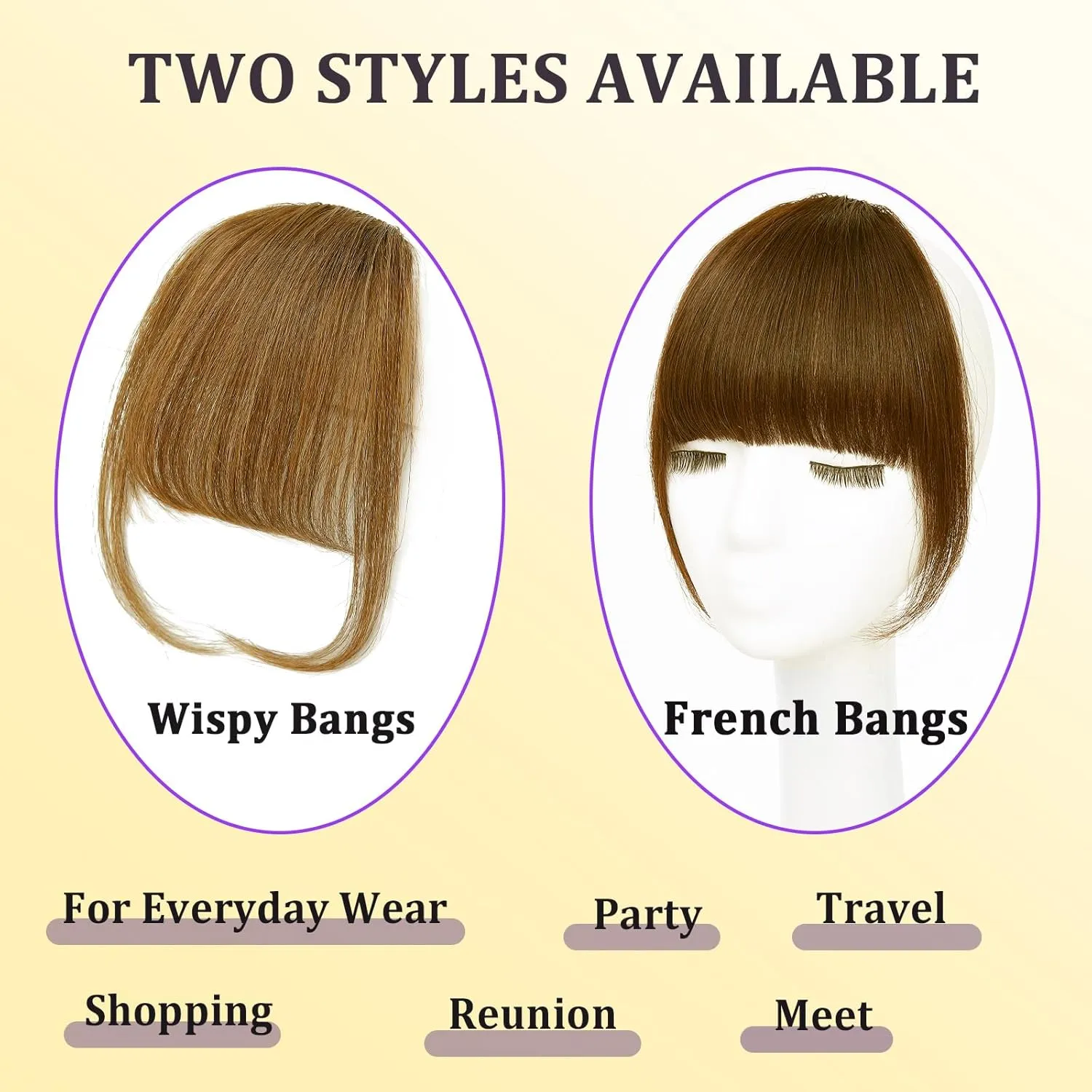 Human Hair Clip in Bangs,Women Air Thinning Curtain Flat Medium Brown Bangs, Natural Curved Wispy Bangs,Real Human Hair Extensions Faux Bangs for Daily Wear(Wispy Bangs,Medium Brown)