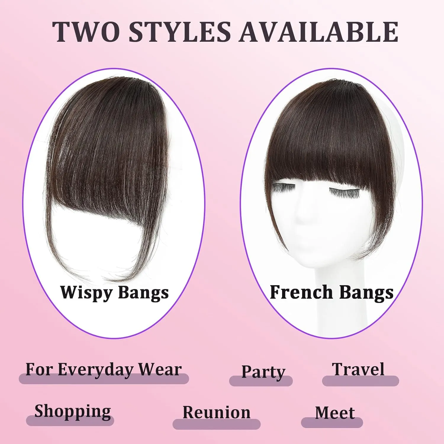 Human Hair Dark Brown Clip in Bangs, Women Air Thinning Curtain Flat Bangs, Natural Curved Wispy, Real Human Hair Faux Fake