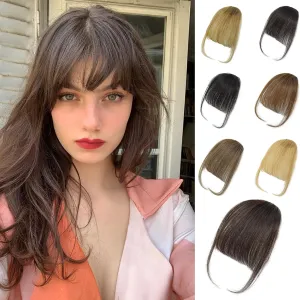 Human Hair Dark Brown Clip in Bangs, Women Air Thinning Curtain Flat Bangs, Natural Curved Wispy, Real Human Hair Faux Fake