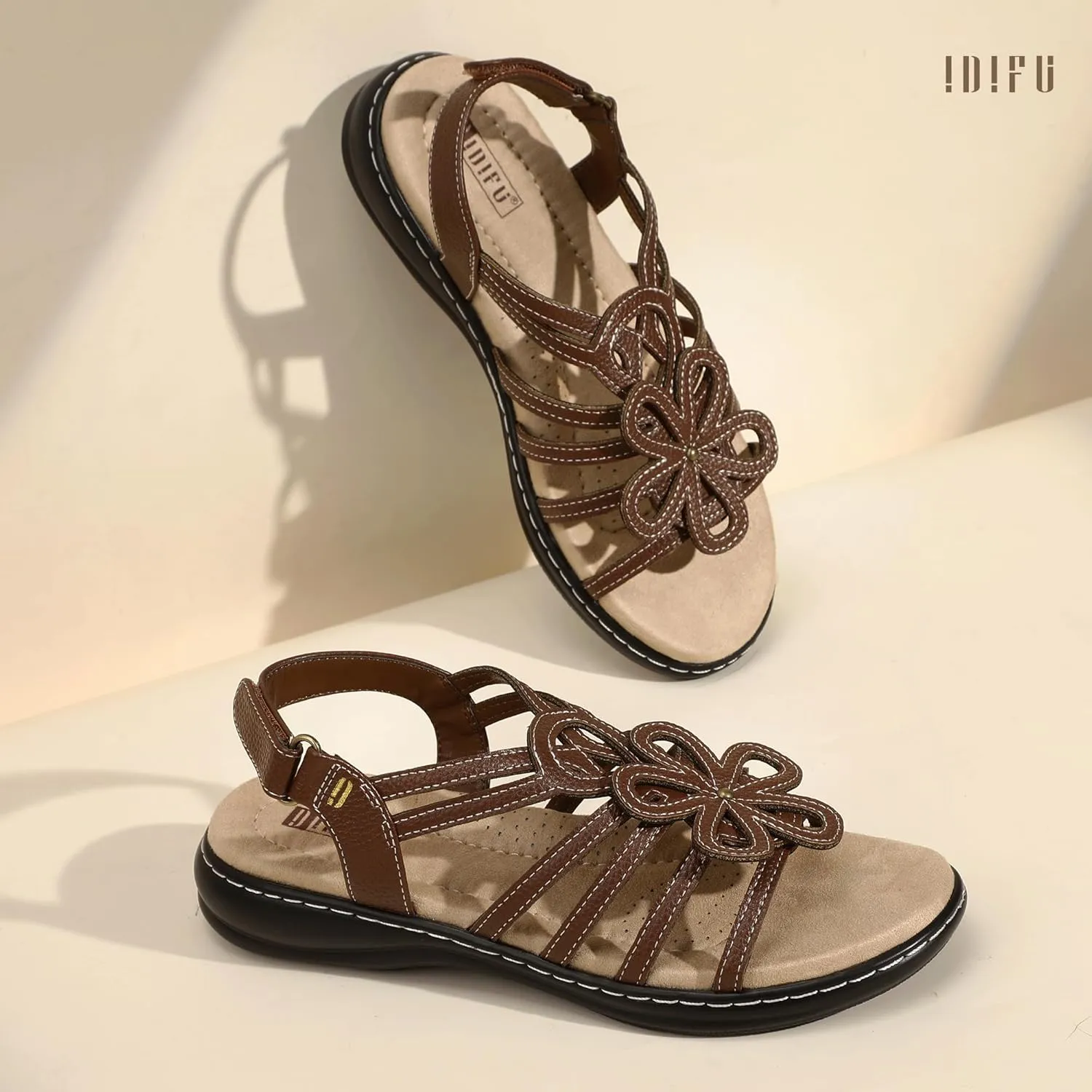 IDIFU Women's Sandals Strappy Back Strap Open Toe Slingback Sandals Summer Beach Walking Wedding Bridal Dress Sandals for Women Travel Dressy Comfortable Trendy Casual Flats Sandals - Wide Width