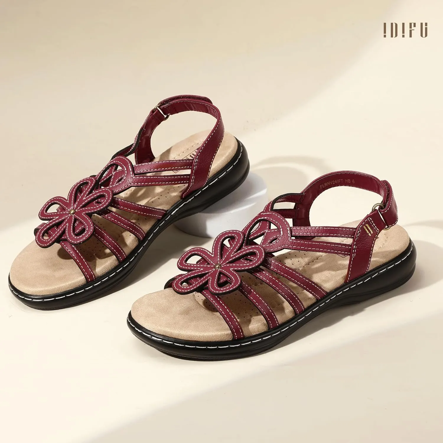 IDIFU Women's Sandals Strappy Back Strap Open Toe Slingback Sandals Summer Beach Walking Wedding Bridal Dress Sandals for Women Travel Dressy Comfortable Trendy Casual Flats Sandals - Wide Width