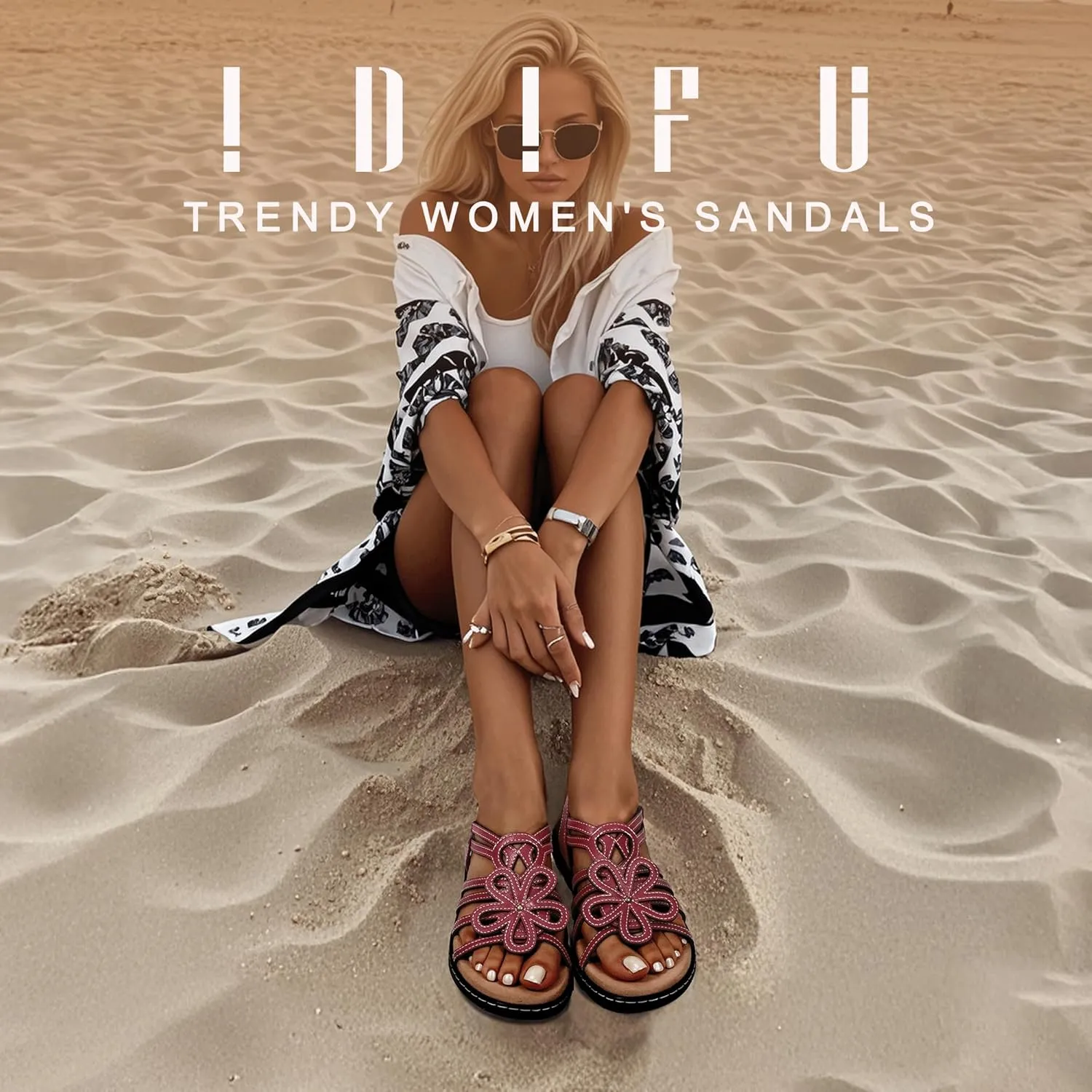 IDIFU Women's Sandals Strappy Back Strap Open Toe Slingback Sandals Summer Beach Walking Wedding Bridal Dress Sandals for Women Travel Dressy Comfortable Trendy Casual Flats Sandals - Wide Width