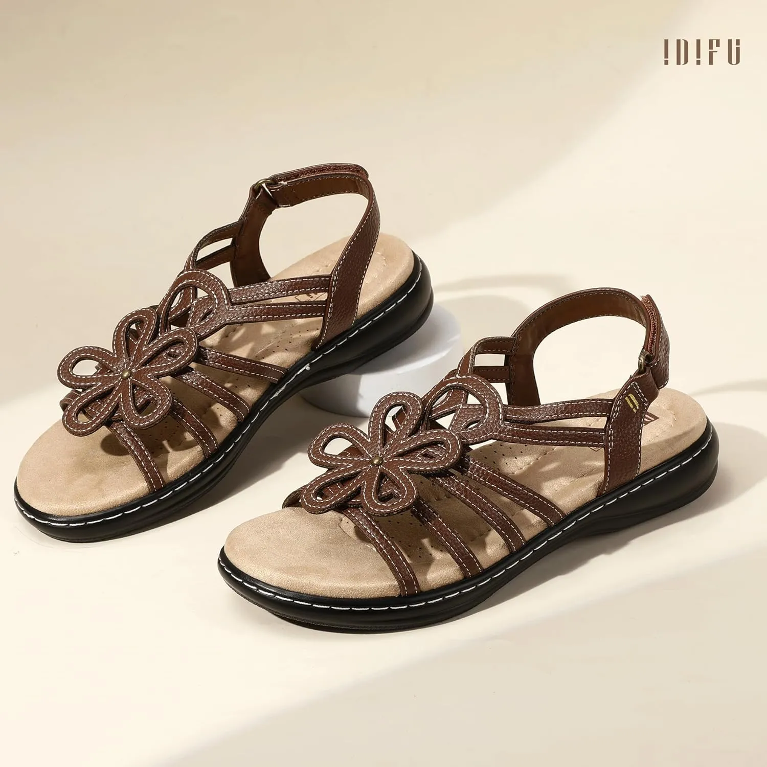 IDIFU Women's Sandals Strappy Back Strap Open Toe Slingback Sandals Summer Beach Walking Wedding Bridal Dress Sandals for Women Travel Dressy Comfortable Trendy Casual Flats Sandals - Wide Width