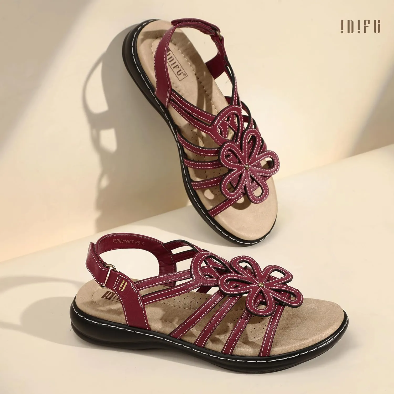 IDIFU Women's Sandals Strappy Back Strap Open Toe Slingback Sandals Summer Beach Walking Wedding Bridal Dress Sandals for Women Travel Dressy Comfortable Trendy Casual Flats Sandals - Wide Width