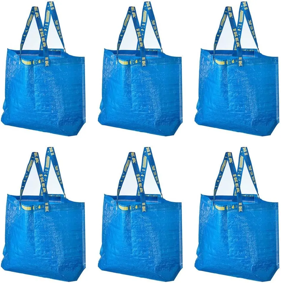 IKEA 603.017.07 FRAKTA Medium Shopping Bags (Set of 6), Blue, 55 lb Max. Load, 10 Gallon Volume, Easy to Keep Clean, Takes Up Little Space to Store as It Folds Flat