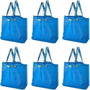 IKEA 603.017.07 FRAKTA Medium Shopping Bags (Set of 6), Blue, 55 lb Max. Load, 10 Gallon Volume, Easy to Keep Clean, Takes Up Little Space to Store as It Folds Flat