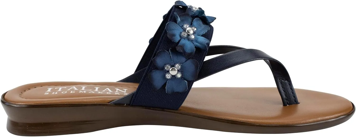ITALIAN Shoemakers Claudie Women's low wedge Sandals with stretch comfort band, floral embellishment, and moderate wedge