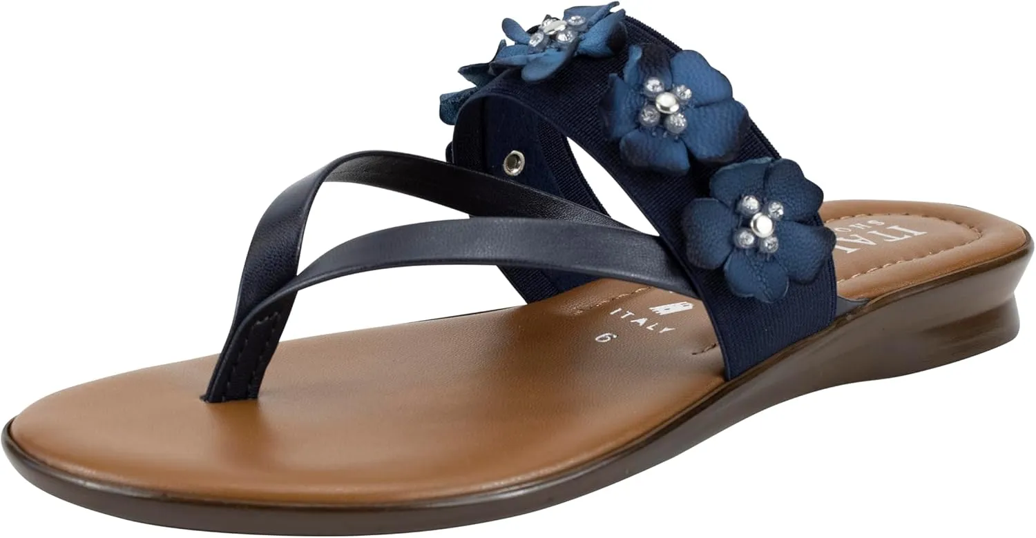 ITALIAN Shoemakers Claudie Women's low wedge Sandals with stretch comfort band, floral embellishment, and moderate wedge
