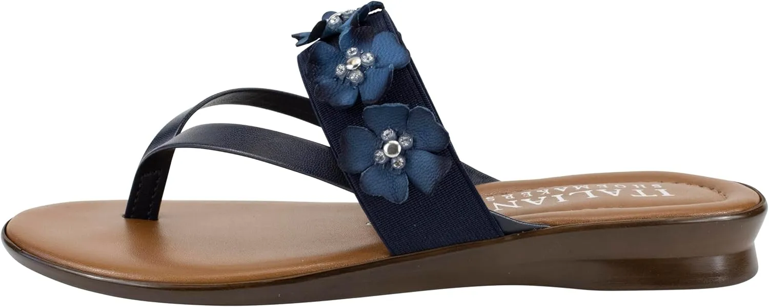 ITALIAN Shoemakers Claudie Women's low wedge Sandals with stretch comfort band, floral embellishment, and moderate wedge